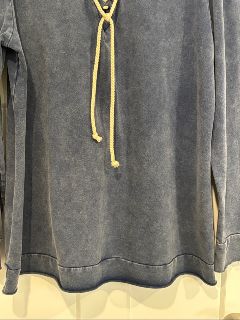 Lane Bryant Washed Blue Lace-Up Long Sleeve Pullover - Picture 5 of 6